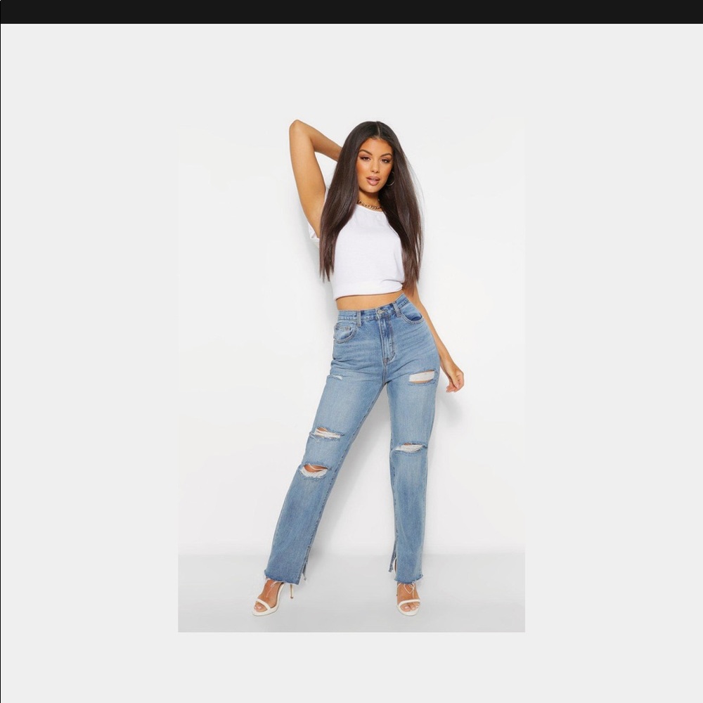 Distressed hem jeans